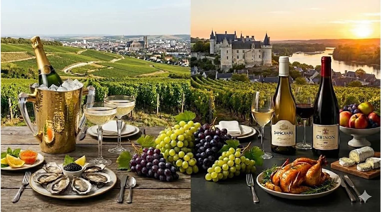 Champán frente a vinos del Loira: dos estilos para realzar el arte de la mesa